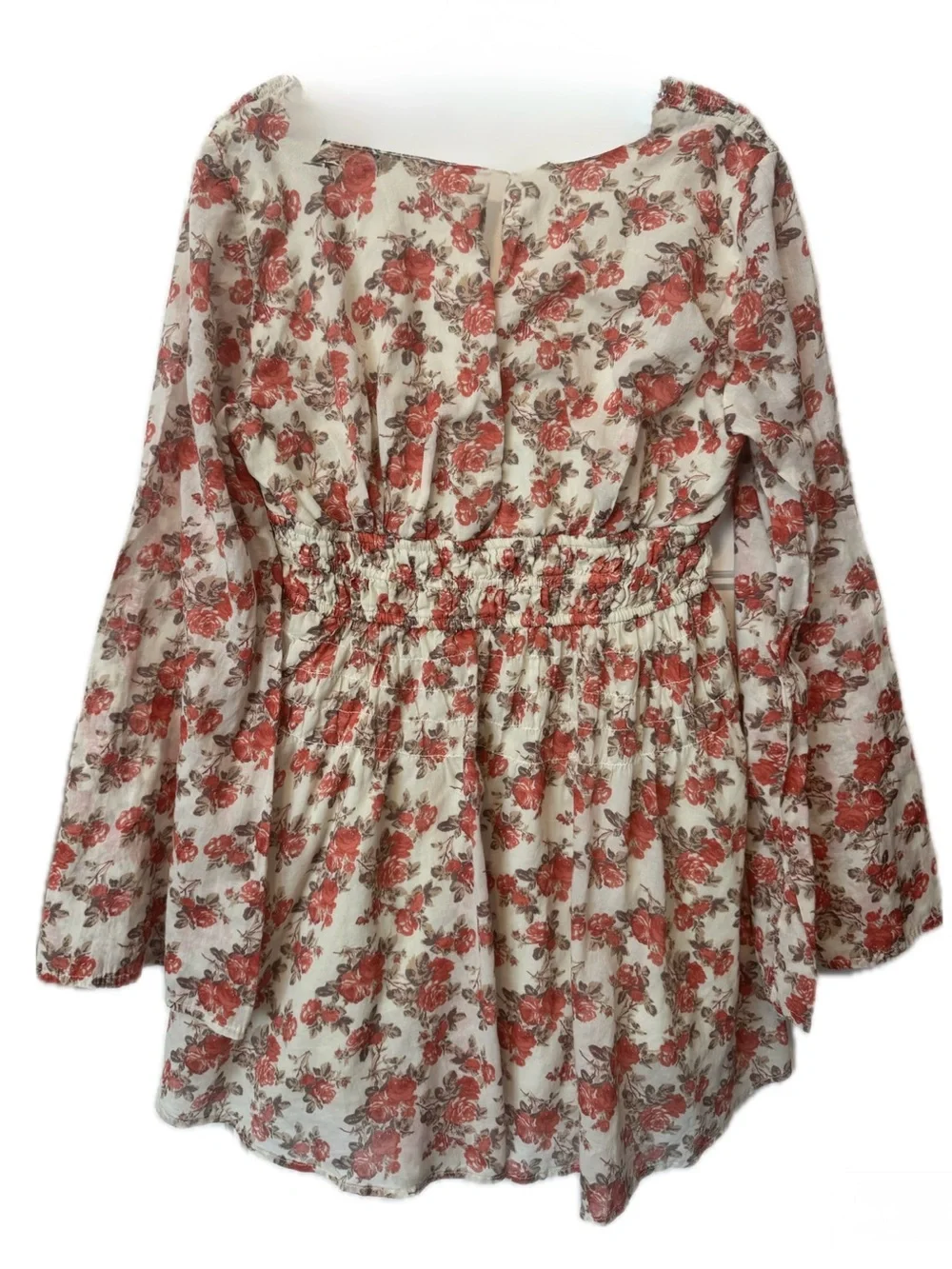 Free People Keep You Floral Smocked Empire Waist Mini Dress Bell Sleeve Boho M